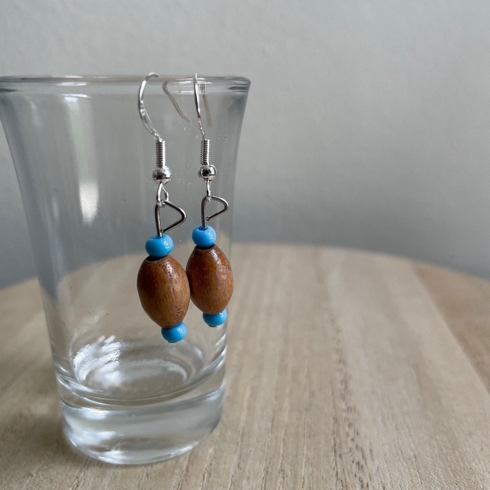 2/$15 Sky Blue Wood Beaded Earrings